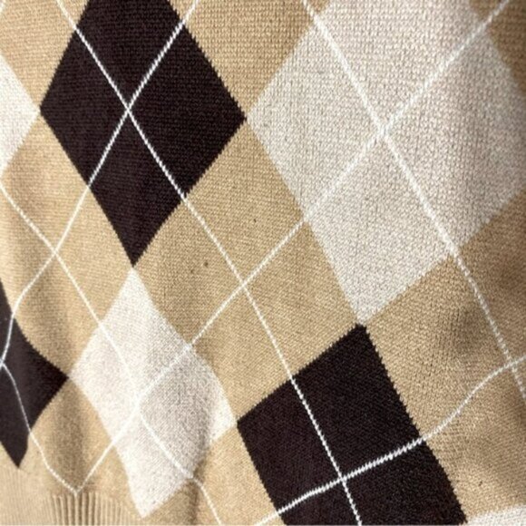 5/$25 G Tan Brown White Argyle Cropped V Neck Sweater Vest M - Picture 7 of 11